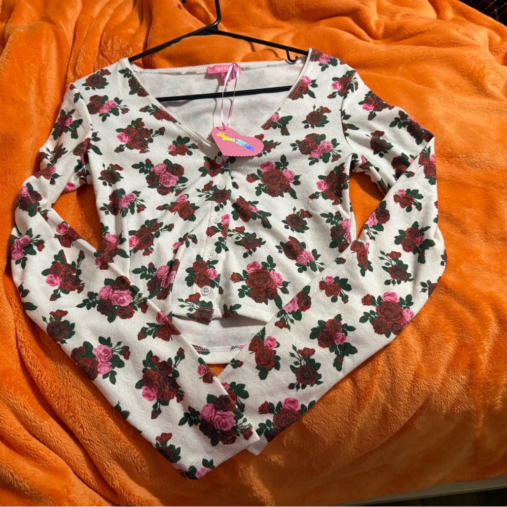Sugar Thrillz Pink Floral Long Sleeve Top